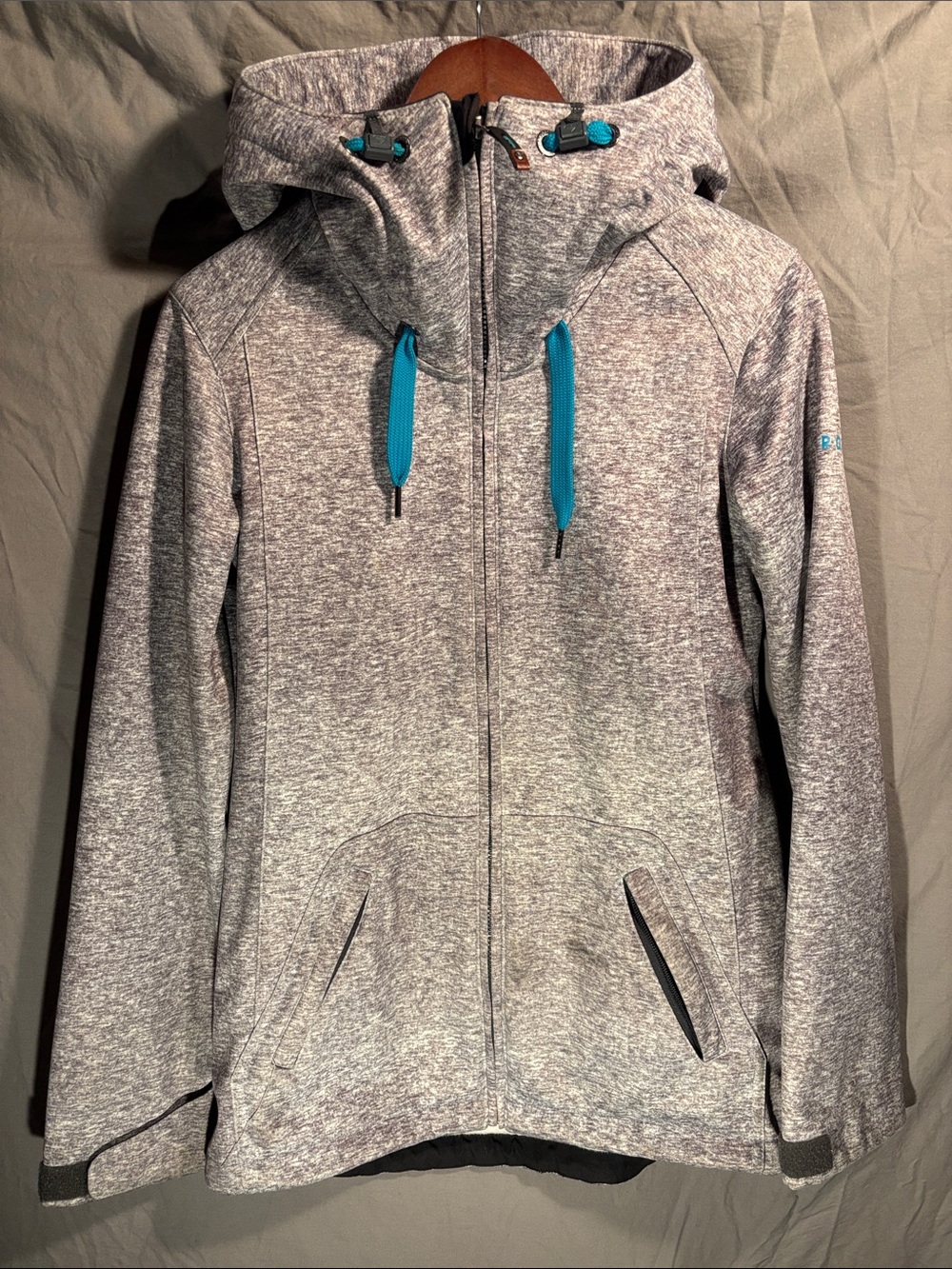 Roxy Heather Gray Hooded Jacket with Teal Drawcords